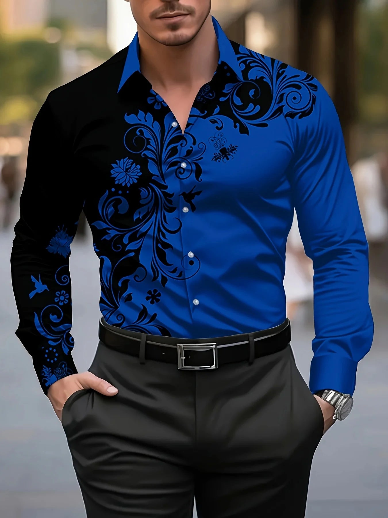 Men'S Stylish Red Floral Print Dress Shirt - Casual