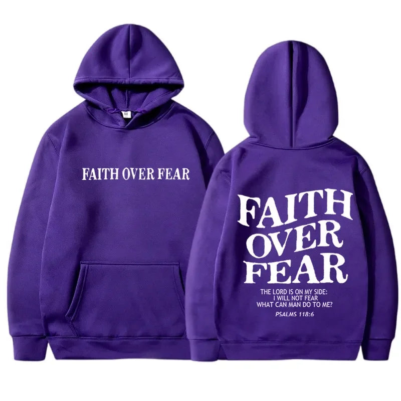 FAITH OVER FEAR Print Hoodies for Men Women Casual