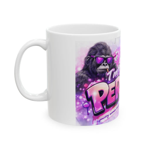 Mug featuring a gorilla with sunglasses and text, perfect for streetwear styling 2026 enthusiasts.