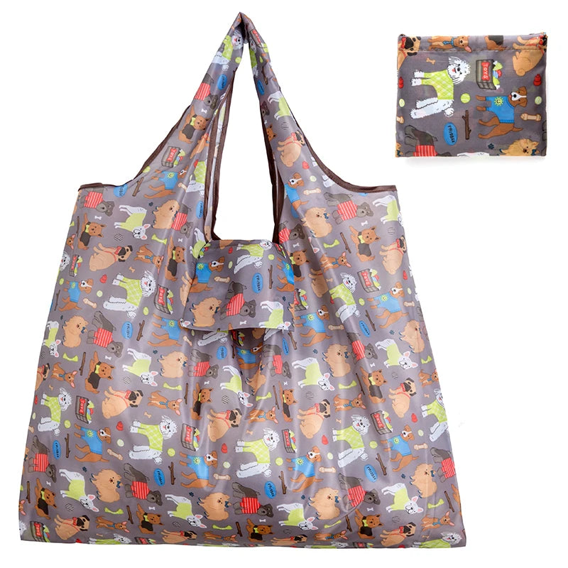 Big Size Thick Nylon Large Tote ECO Reusable in fun animal print, perfect for shopping and daily use.