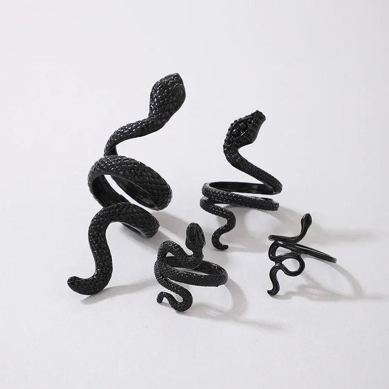 HNSP Vintage Long Snake Ring Set For Women Gothic Black Gold Silver Color Adjustable Finger Jewelry Accessories Female Gift