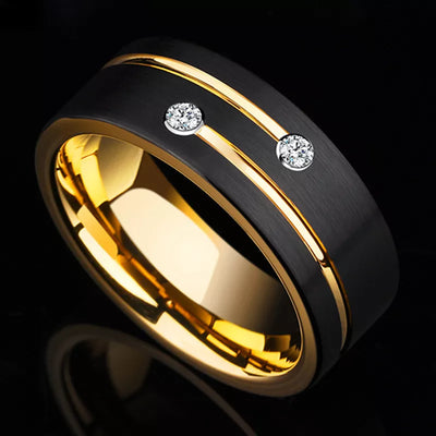 FDLK Luxury Mens 8mm Black Stainless Steel Gold Color Ring Crystal Wedding Band for Men's Engagement Party Jewelry Gift - IM PERKY Boutique