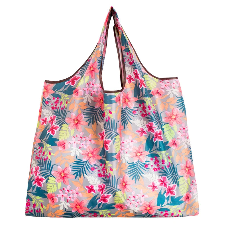 Big Size Thick Nylon Large Tote ECO Reusable with vibrant floral design, perfect for shopping and eco-friendly use.