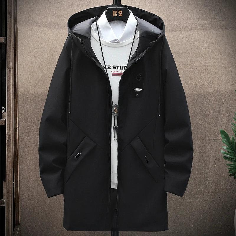 New Mens Casual Long Jackets Coats Hooded Streetwear Hip Hop Windbreaker