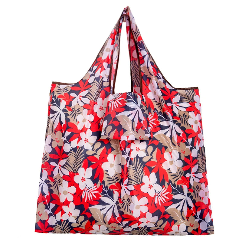 Big Size Thick Nylon Large Tote ECO Reusable floral pattern shopping bag for casual use.