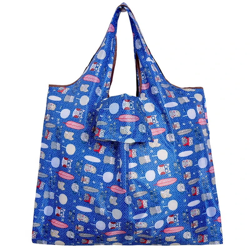 Big Size Thick Nylon Large Tote ECO Reusable with colorful geometric pattern for casual shopping.