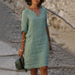 Vintage Women Solid Mini Dress Summer Fashion V-neck
