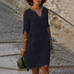 Vintage Women Solid Mini Dress Summer Fashion V-neck