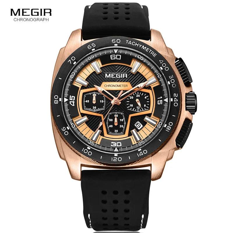 Megir Males Mens Chronograph Sport Watches with Quartz Movement Rubber Band Luminous Wristwatch for Man Boys 2056G-1N0 - Lady Vals Vanity