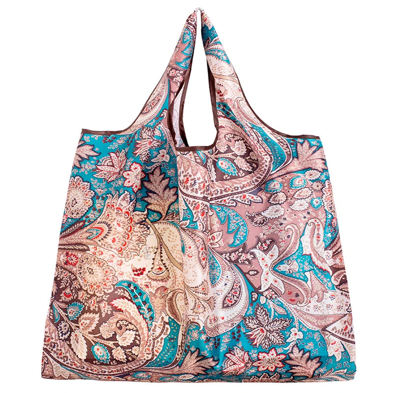 Big Size Thick Nylon Large Tote ECO Reusable with paisley design, perfect for shopping and casual outings.