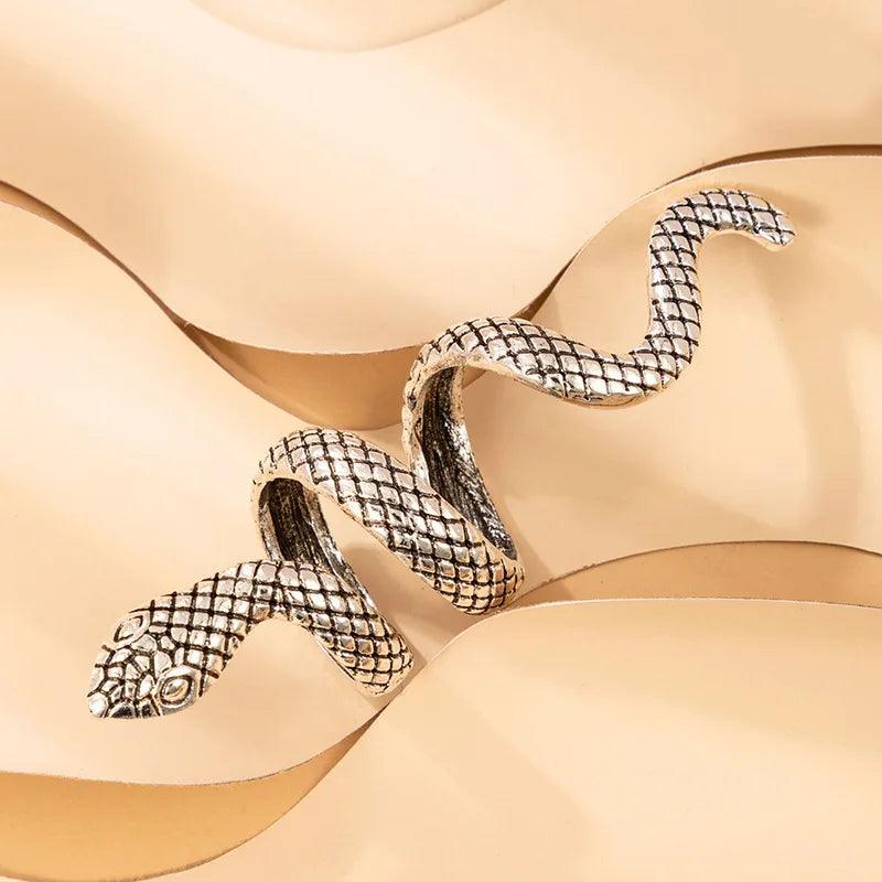 HNSP Vintage Long Snake Ring Set For Women Gothic Black Gold Silver Color Adjustable Finger Jewelry Accessories Female Gift
