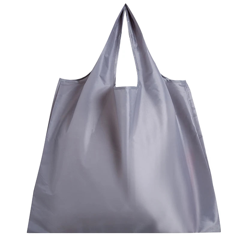 Big Size Thick Nylon Large Tote ECO Reusable in gray with wide open design, perfect for everyday shopping.