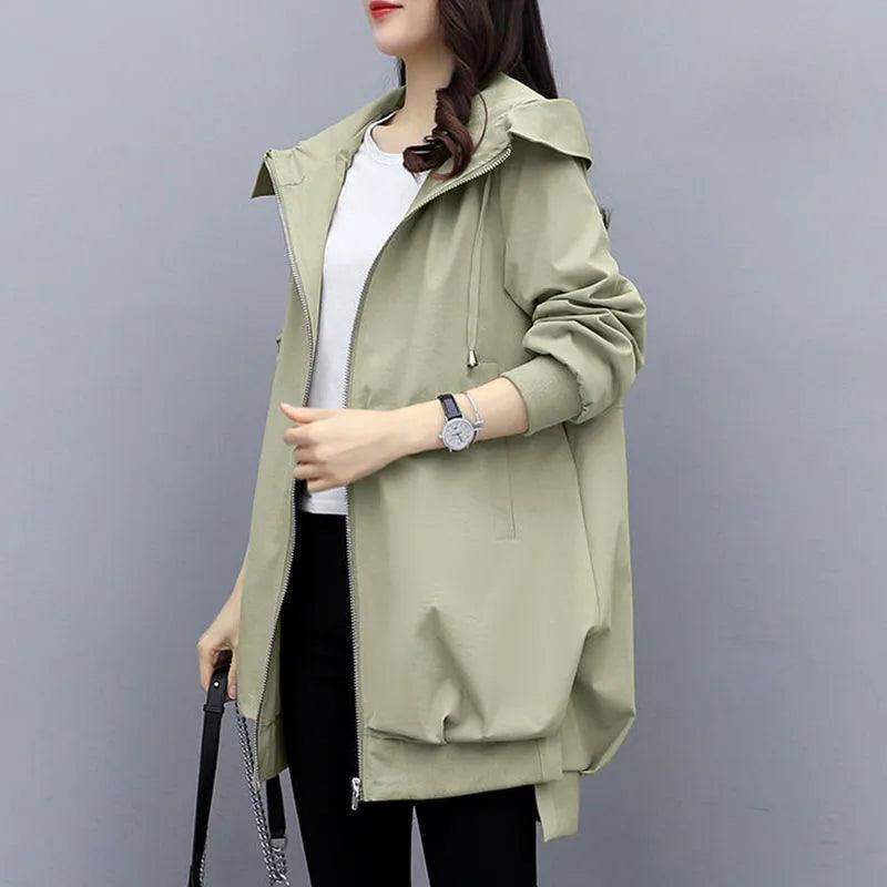 2024 New Autumn Women's Jacket Long Sleeve Casual Windbreaker Female Hooded Overcoat Loose Basic Coats Lady Outwear