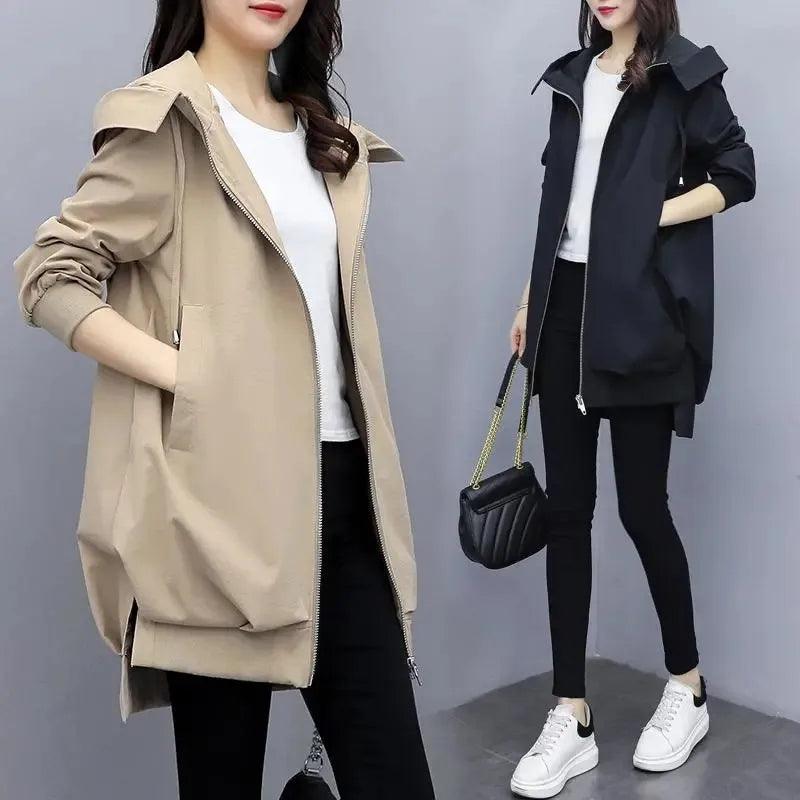 2024 New Autumn Women's Jacket Long Sleeve Casual Windbreaker Female Hooded Overcoat Loose Basic Coats Lady Outwear