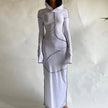 2023 Long Sleeve Hooded Patchwork Skinny Maxi Dress