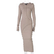 2023 Long Sleeve Hooded Patchwork Skinny Maxi Dress