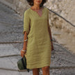 Vintage Women Solid Mini Dress Summer Fashion V-neck