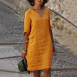 Vintage Women Solid Mini Dress Summer Fashion V-neck