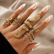 HNSP Vintage Long Snake Ring Set For Women Gothic Black Gold Silver Color Adjustable Finger Jewelry Accessories Female Gift