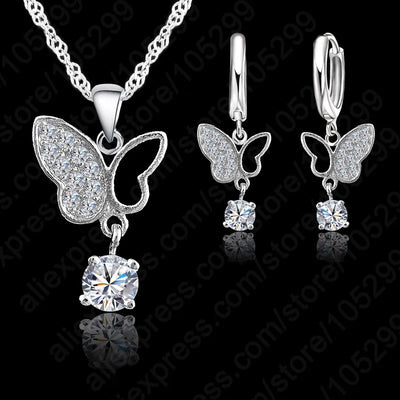 925 Sterling Silver Statement Butterfly Crystal Necklace - Lady Vals Vanity