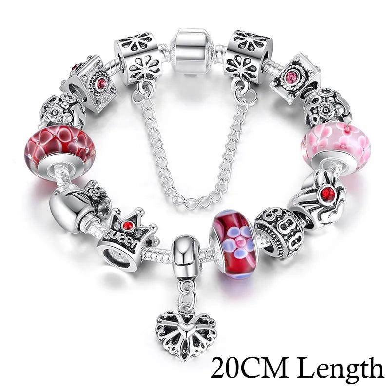 BAMOER Queen Jewelry Silver Plated Charms Bracelet & Bangles With - Lady Vals Vanity