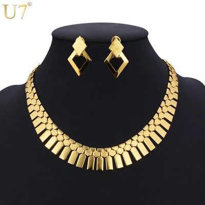 Gold Color Earring Necklace 2pcs/set Women Luxury Fashion - Lady Vals Vanity