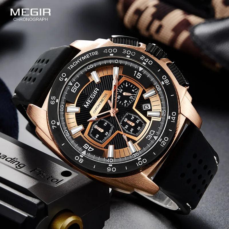 Megir Males Mens Chronograph Sport Watches with Quartz Movement Rubber Band Luminous Wristwatch for Man Boys 2056G-1N0 - Lady Vals Vanity