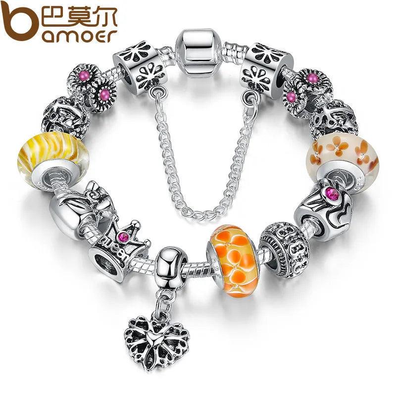 BAMOER Queen Jewelry Silver Plated Charms Bracelet & Bangles With - Lady Vals Vanity