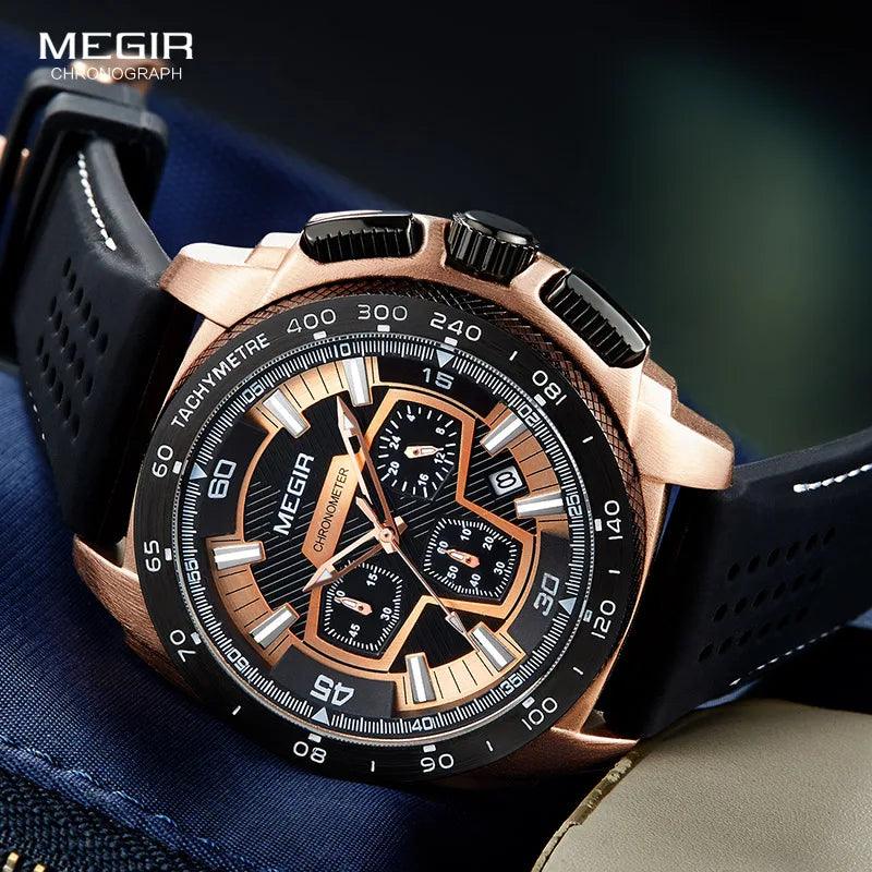 Megir Males Mens Chronograph Sport Watches with Quartz Movement Rubber Band Luminous Wristwatch for Man Boys 2056G-1N0 - Lady Vals Vanity