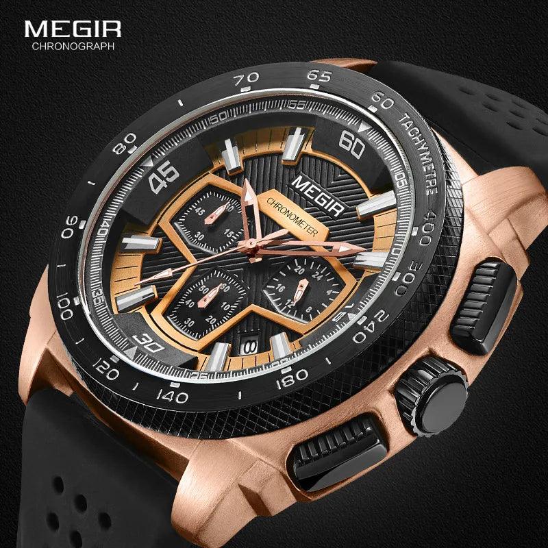 Megir Males Mens Chronograph Sport Watches with Quartz Movement Rubber Band Luminous Wristwatch for Man Boys 2056G-1N0 - Lady Vals Vanity