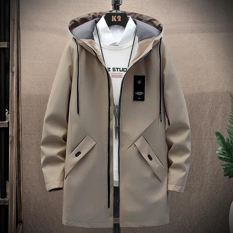 New Mens Casual Long Jackets Coats Hooded Streetwear Hip Hop Windbreaker