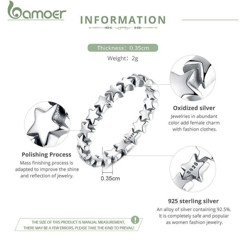 BAMOER HOT SALE Genuine Silver 925 Star Ring