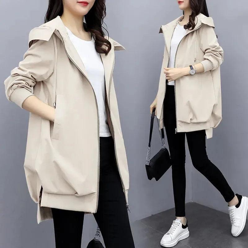 2024 New Autumn Women's Jacket Long Sleeve Casual Windbreaker Female Hooded Overcoat Loose Basic Coats Lady Outwear