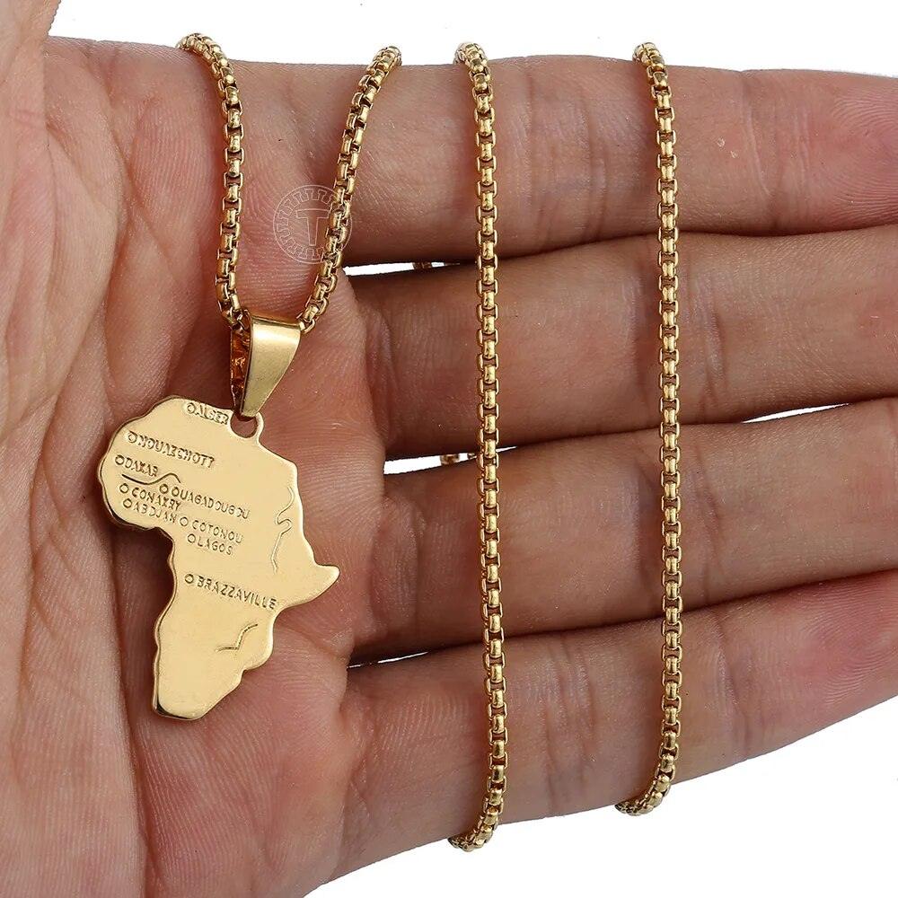 Africa Map Pendant Necklace for Men Women Stainless Steel Jewelry - Lady Vals Vanity