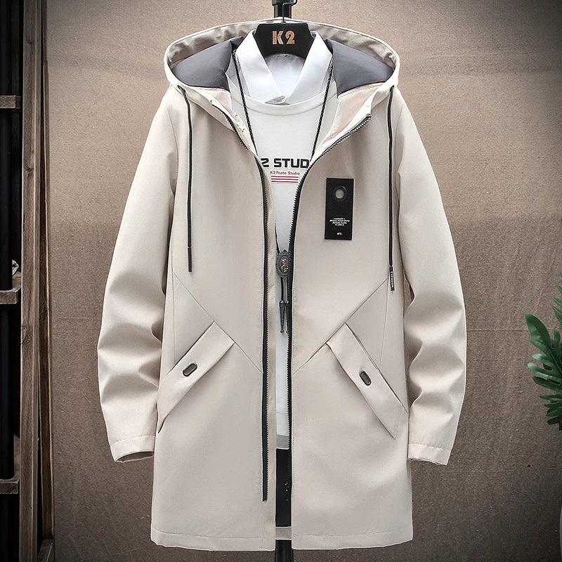 New Mens Casual Long Jackets Coats Hooded Streetwear Hip Hop Windbreaker