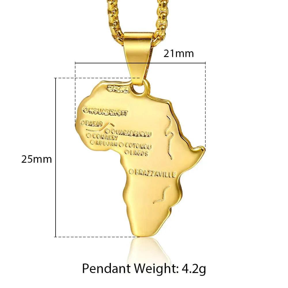 Africa Map Pendant Necklace for Men Women Stainless Steel Jewelry - Lady Vals Vanity