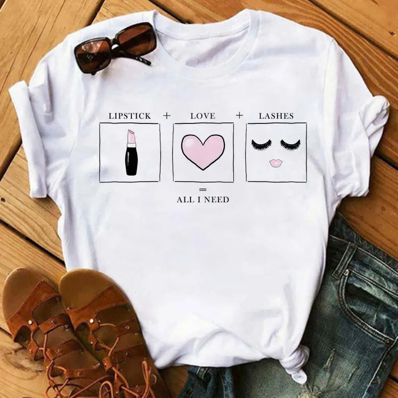 Kawaii Fashion Graphic Women Tops Eyelashes