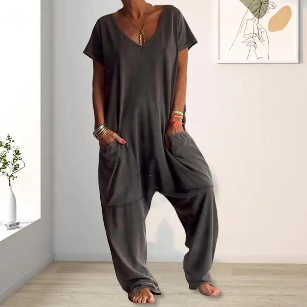 Women Loose Jumpsuit Versatile Women's V-neck Jumpsuit Stylish