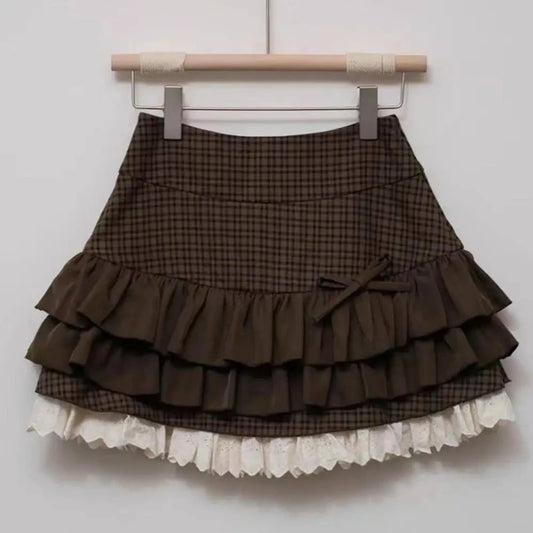 Japanese Y2k Cute Ruffled Plaid Skirt Punk Rock Subculture