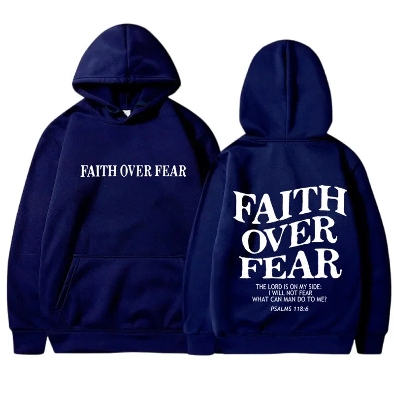 FAITH OVER FEAR Print Hoodies for Men Women Casual