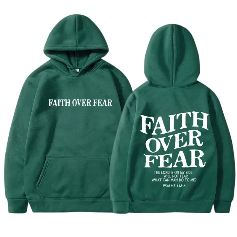 FAITH OVER FEAR Print Hoodies for Men Women Casual