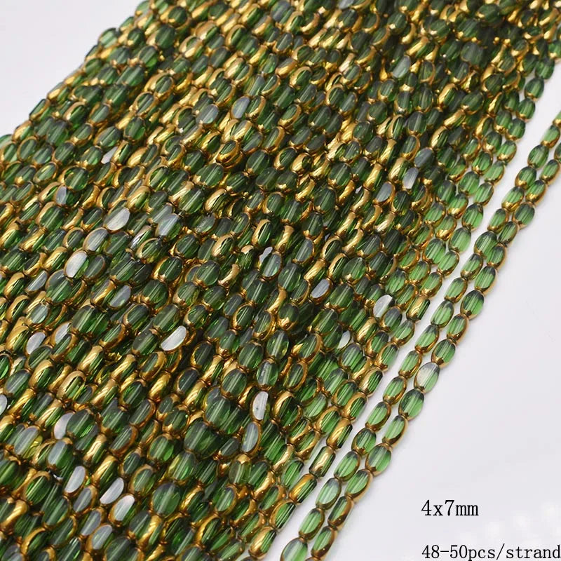 4x7mm 50pcs/lot Briolette Oval Glass Beads Plating Gold Color Crystal