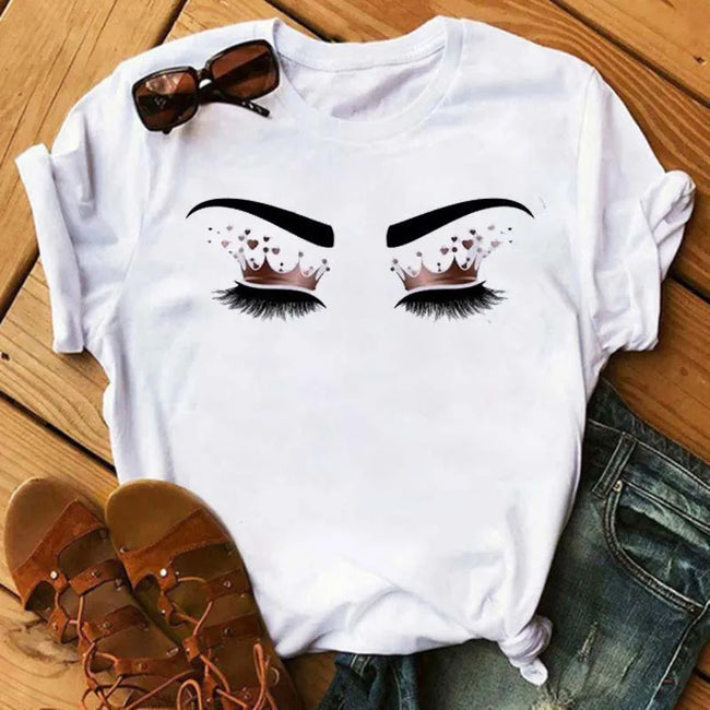 Kawaii Fashion Graphic Women Tops Eyelashes