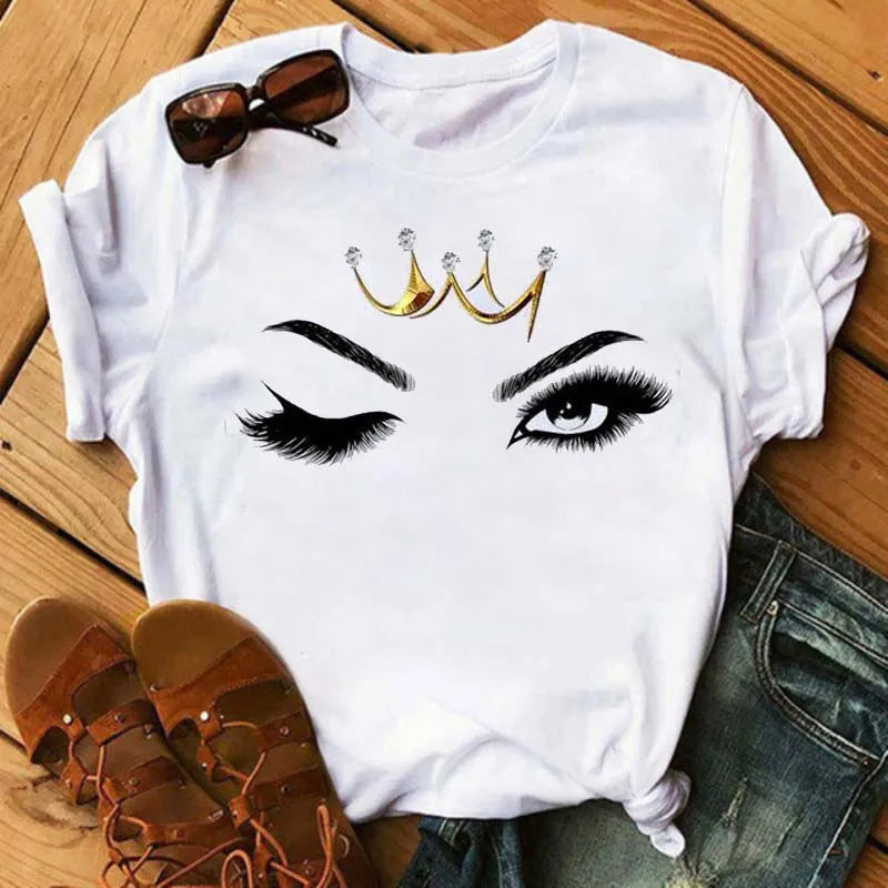 Kawaii Fashion Graphic Women Tops Eyelashes