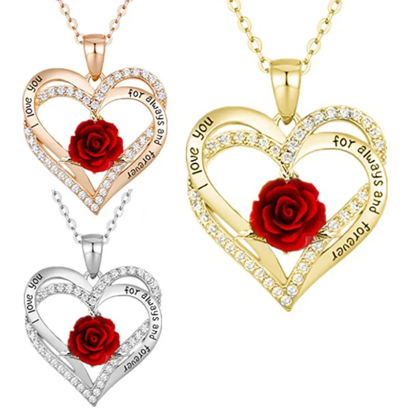 Fashion Income Rose Flower Pendant Necklace Anniversary