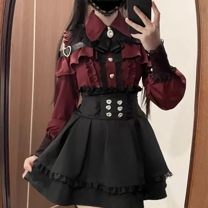 Y2k Aesthetic Lolita Style Bow Dress Shorts Set