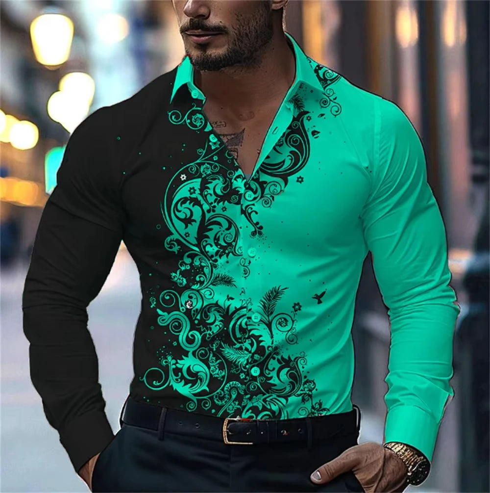 Men'S Stylish Red Floral Print Dress Shirt - Casual