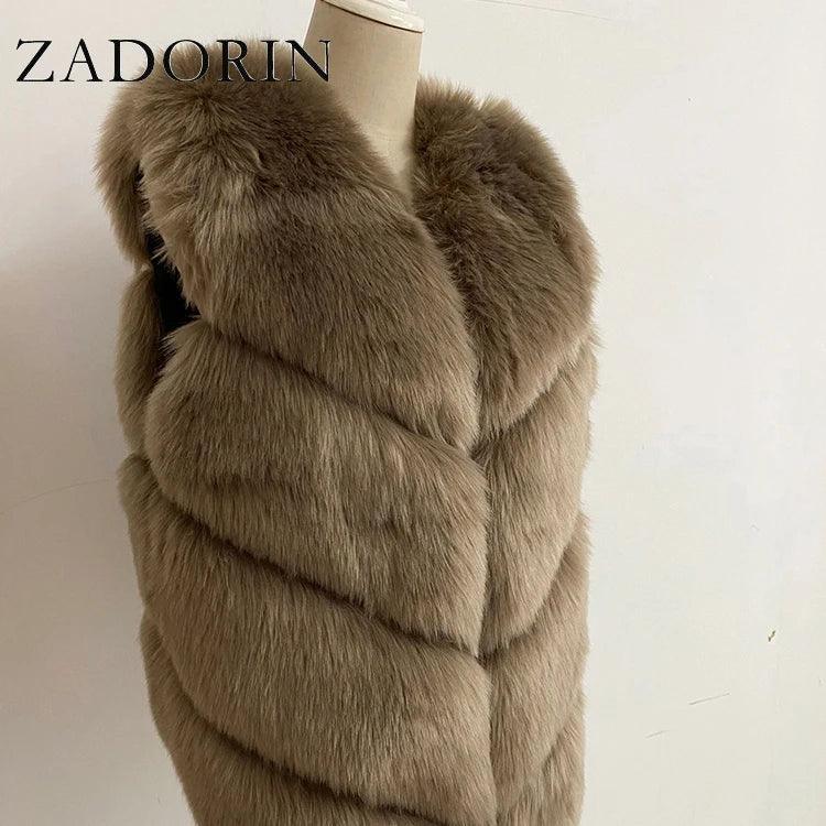 ZADORIN 3XL Autumn Winter Thick Warm Faux Fox Fur Vest Women High Quality Fashion V-Neck Short Fur Coat Female Fur Waistcoat - Lady Vals Vanity