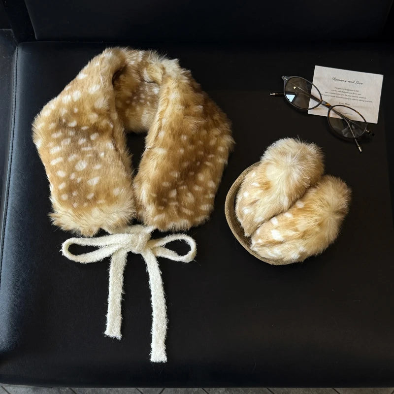 New System Kawaii Deer Plush Imitation Fur Scarf Ear Muffs