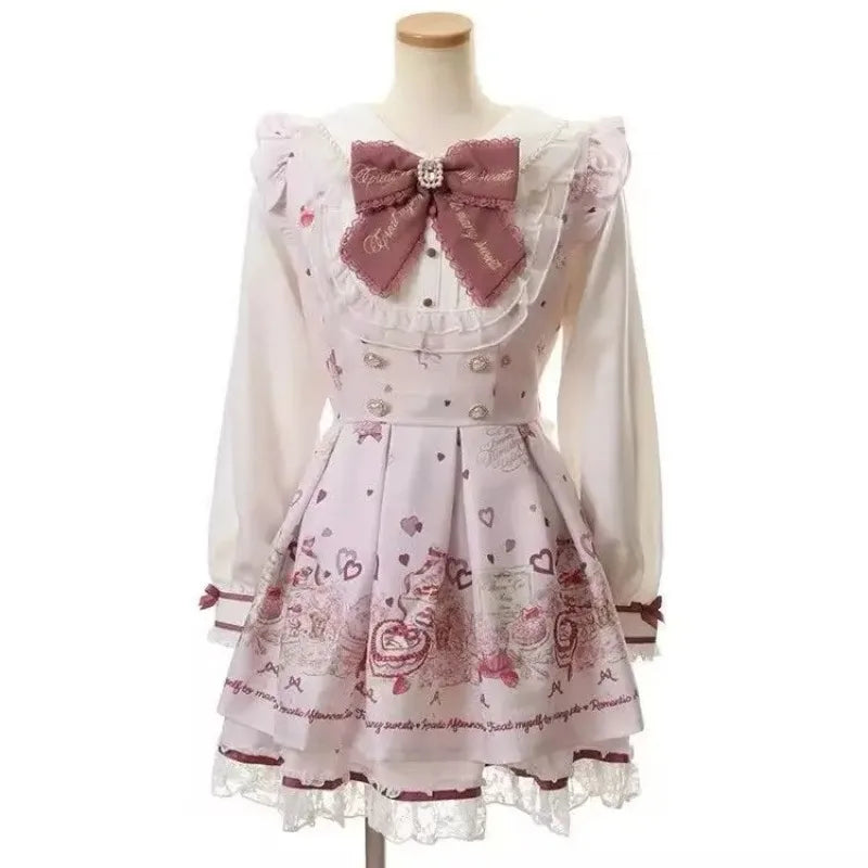 Y2k Aesthetic Lolita Style Bow Dress Shorts Set